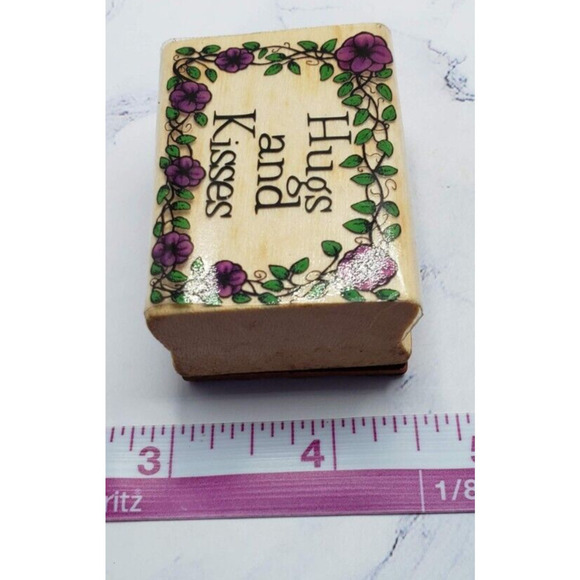 Hugs and Kisses Floral Wood Mounted Rubber Stamp 1998 Sky Kids Wooden Stamp - Picture 3 of 8